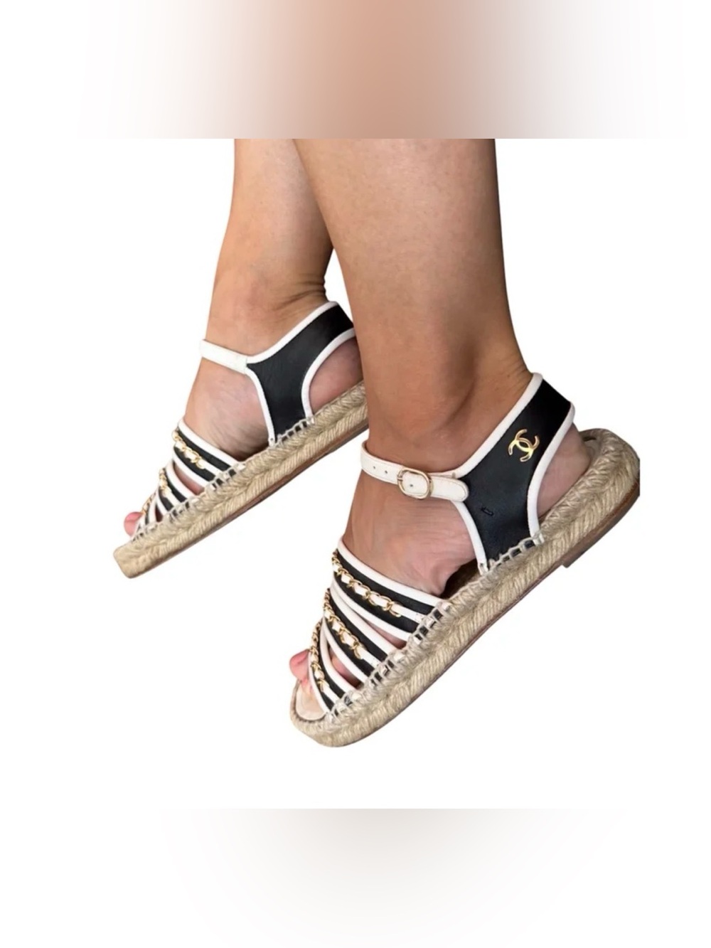 Chanel White Dad Sandals with Black Trim - Picture 6 of 15